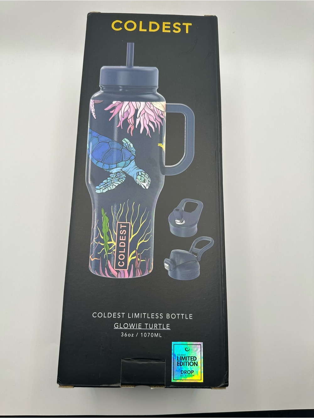 Coldest Limitless Bottle - Glowie Turtle Design (Navy/Pink/Blue) 36 Oz